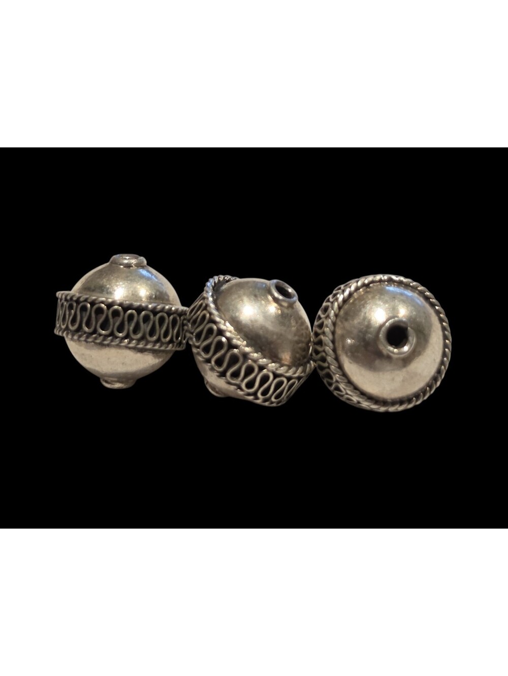 3 Vintage Bali .925 Sterling Silver Wave Filigree Saucer Focal Beads 9g 14mm